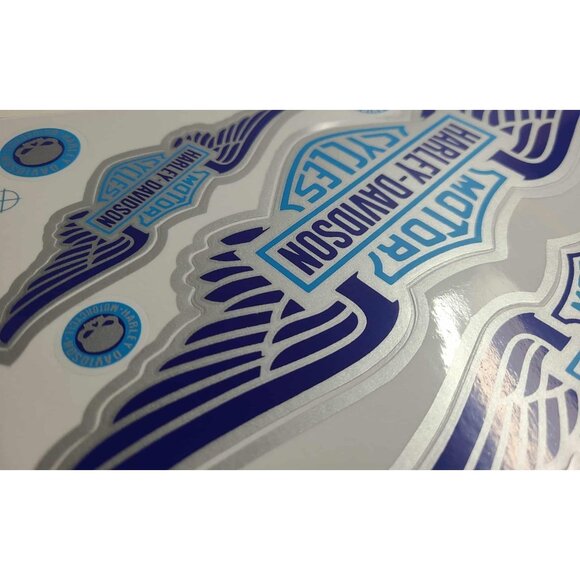 Harley Davidson Weather Resistant Vinyl Sticker Decal Blue and Silver Wings 1x - Picture 1 of 3